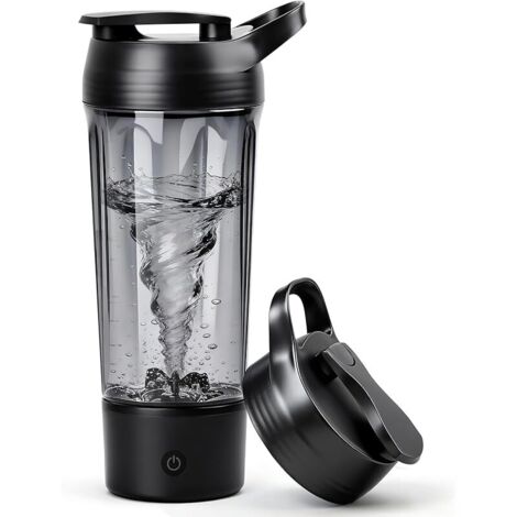 Shaker electrique 1000ml, shaker proteine usb rechargeable, shaker électrique pour poudre de potéine avec base amovible, sans BPA, anti-fuite (Gris foncé)