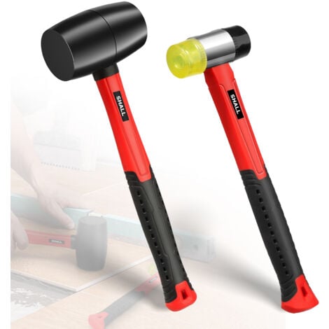 SHALL Ensemble de 2 marteaux en caoutchouc, maillet en caoutchouc de 16 oz et maillet souple double face de 40 mm, manche en fibre de verre résistant aux chocs avec poignée coussinée
