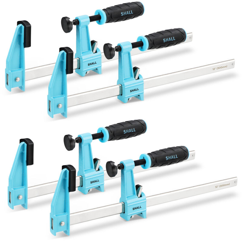 Shall Tool - shall - Serre-joint Type f 4 Pièces, Libération Rapide 600 lb (272 kg), Acier Trempé 304 mm/64 mm, Poignée Ergonomique & Coussinets