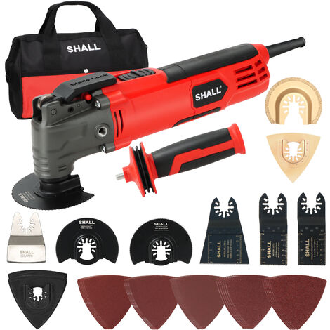 Shall Tool – Outil multifonction 500 W – 6 vitesses variables – Angle d'oscillation 5° – 34 accessoires pour bois et métal – Poignée auxiliaire ergonomique
