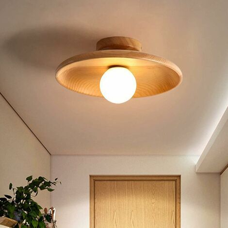 Shallow Bowl Shaped Ceiling Lamp Minimalist Wooden Semi Flush Mount Light use G9 Bulb Ceiling Light for Corridor Hallway, Wood Color(NO LIGHT SOURCE)