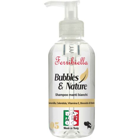 Shampoo con camomilla, calendula, vitamina E, biossido di titanio per cani con manto bianco 250 ml