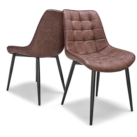 SHANGHAI - Set aus 2 Design-Stühlen aus gepolstertem und gestepptem Kunstleder. Satz mit 2 Stühlen für Esszimmer, Büro und Arbeitszimmer. Braune Sitze in Kunstlederoptik