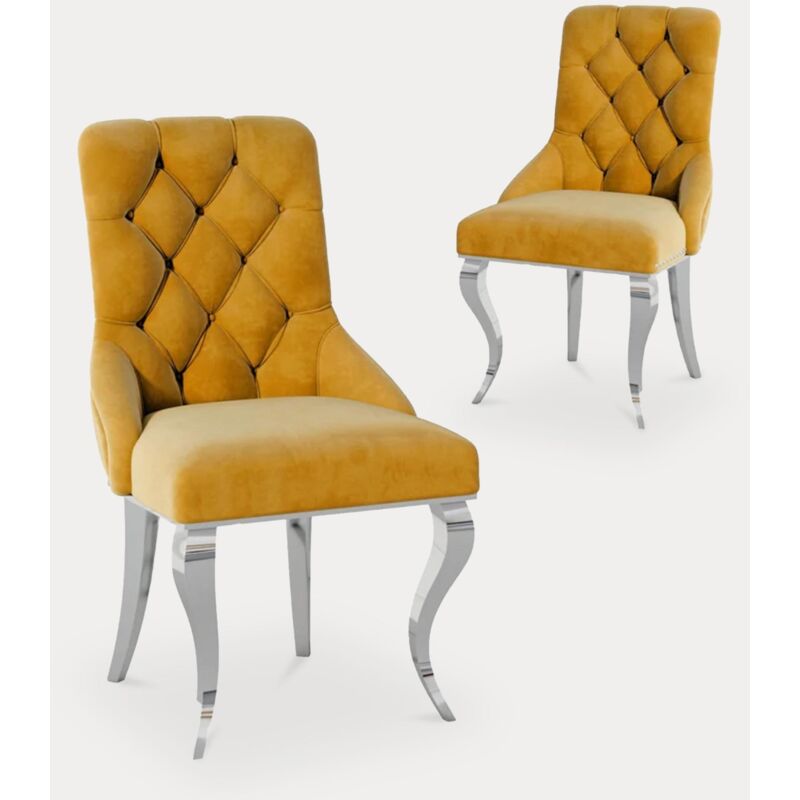 Mobilier Deco - shanna - Lot de 2 chaises en velours moutarde pieds argentés