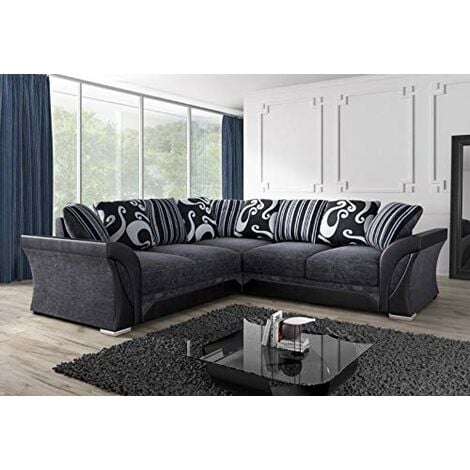 Shannon 2C2 Chenille Fabric Corner Sofa - Black & Grey