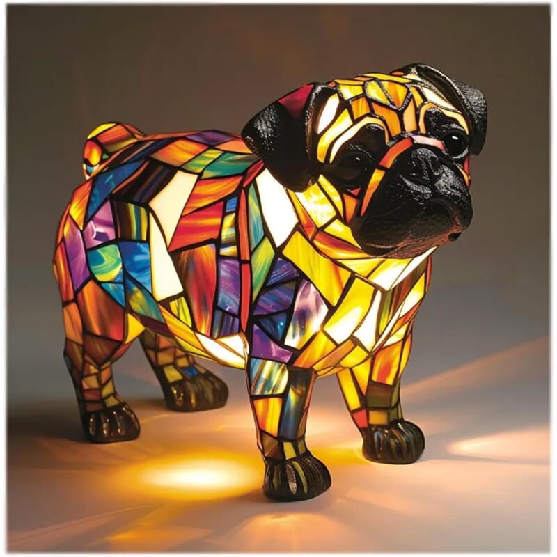 Shar-Pei AVeilleuse artistique , lampes de table LED à thème de chiens mignons, veilleuse de table bouledogue français en résine teintée, décoration