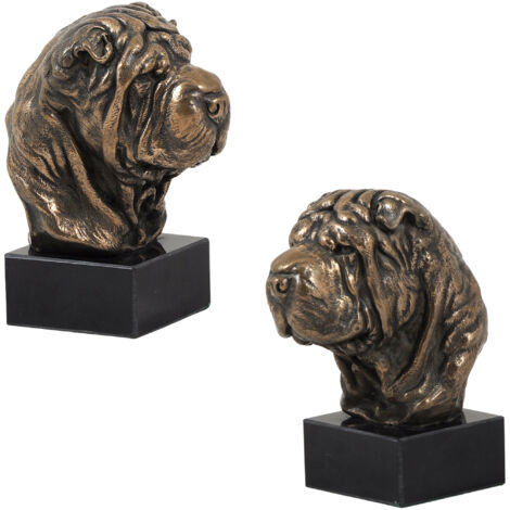 Shar Pei - estatuilla de perro, busto sobre base de piedra, escultura, trofeo para la exposición canina Art-Dog