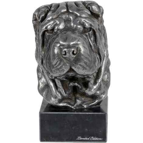 Shar Pei - Figur auf Marmor, mit silbernem Metall überzogen, handgefertigt, Marke Art-Dog