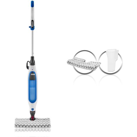 Shark Klik N 'Flip Steam Mop, Scopa a Vapore Manuale, Cavo 6 m, per Pavimenti Duri, 2 Panni Lavabili, Serbatoio Capacità di 375 ml, Riscaldamento in 30 Secondi, Bianco/Blu, S6001EU