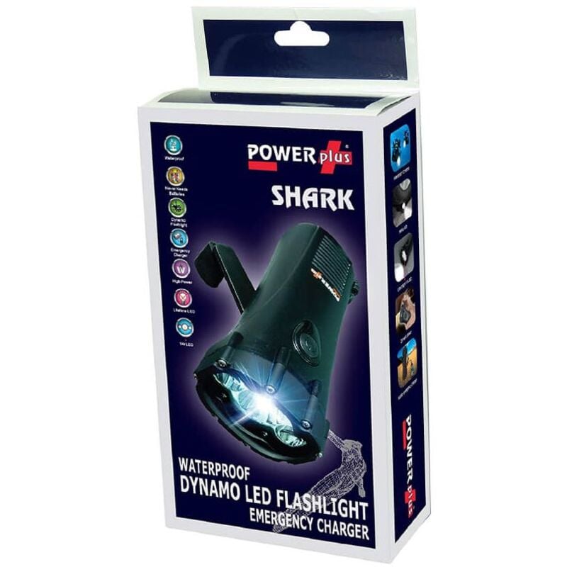Eqwergy - Lampe torche dynamo étanche avec chargeur gsm shark