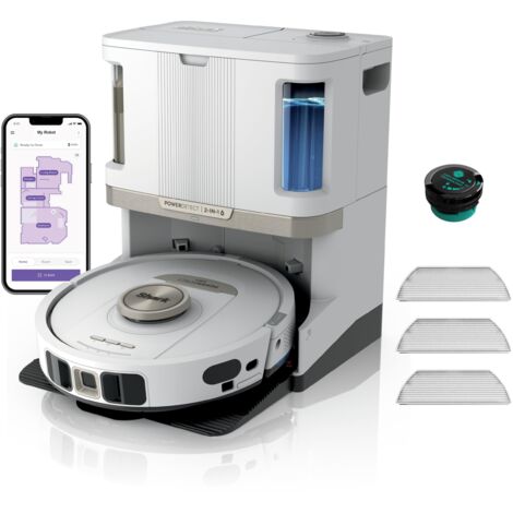 Shark PowerDetect Robot Aspirapolvere Lavapavimenti 2 in 1, NeverTouch Pro Autosvuotante, Autoriempimento, Autopulizia, Navigazione 3D LiDAR, Bypass Ostacoli NeverStuck, WiFi/App, Bianco AV2800ZEEUWH
