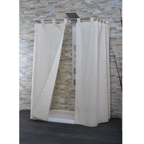 SHARK - TENDA DA DOCCIA COMPLETA DI GANCI IN LINO LINEA LINEN 180x200h cm - COLORE BEIGE CON BOTTONI