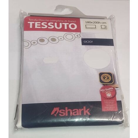 SHARK - TENDA DA DOCCIA COMPLETA DI GANCI IN TESSUTO LINEA OCIO 180x200h cm - COLORE BIANCO E DECORAZIONI MARRONI