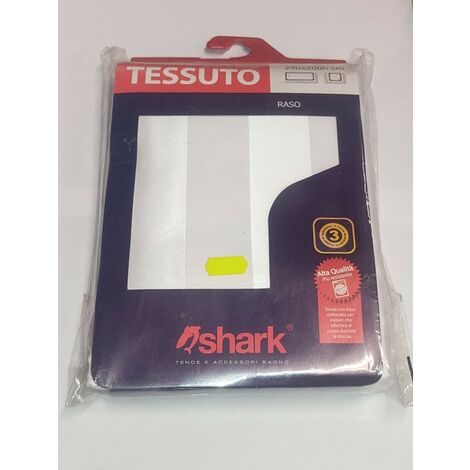 SHARK - TENDA DA DOCCIA COMPLETA DI GANCI IN TESSUTO LINEA RASO 240x200h cm - COLORE BIANCO A RIGHE ATERNATE