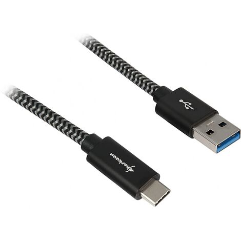 Sharkoon USB 3.2 Gen 2 Kabel, USB-A Stecker &gt USB-C Stecker ,schwarz/grau, 1 Meter, gesleevt