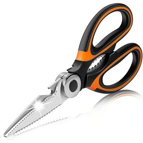 Sharp and versatile stainless steel kitchen scissors with blade guard