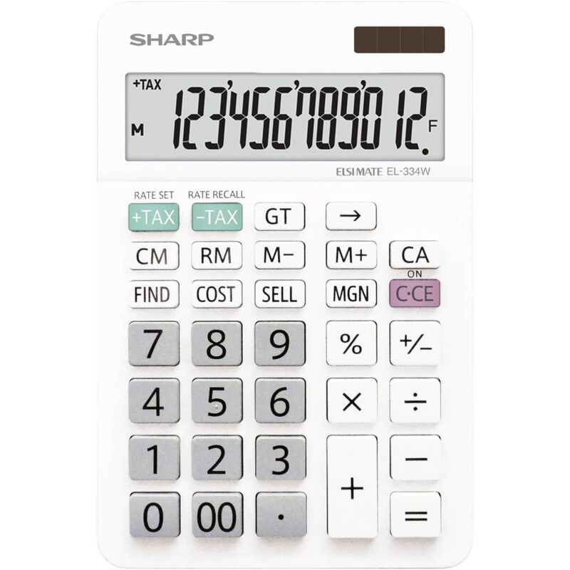 Sharp - EL-334W Calculatrice de bureau blanc Ecran: 12 à pile(s), solaire (l x h x p) 112 x 170 x 14 mm