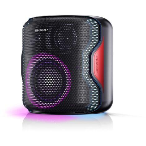 Sharp PS-921(BK) Speaker Bluetooth Tragbar mit LED-Licht, 2.1 Audio und 3D. Duo-Modus für die Paarung mit anderen PS-921 in Stereo (TWS) Spritzwassergeschützt (IPX5) Geeignet für Strand, Schwimmbad.