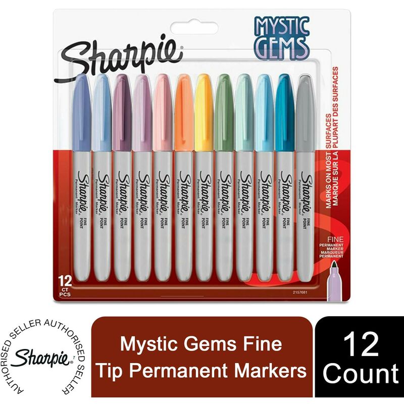 Sharpie Mystic Gems Fine Tip Permanent Markers, Assorted Colours, Pack of 12