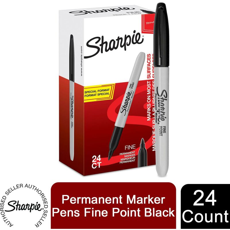 Permanent Marker Pens Fine Point Black Pack of 24 For School - Sharpie