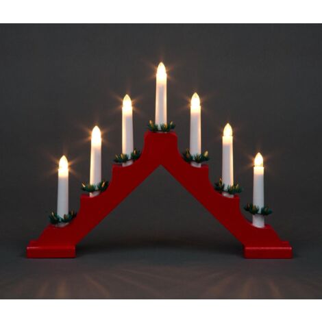 SHATCHI Wooden Candle Bridge Light 7 Bulb Window Xmas Christmas Decoration Arch Decor Red