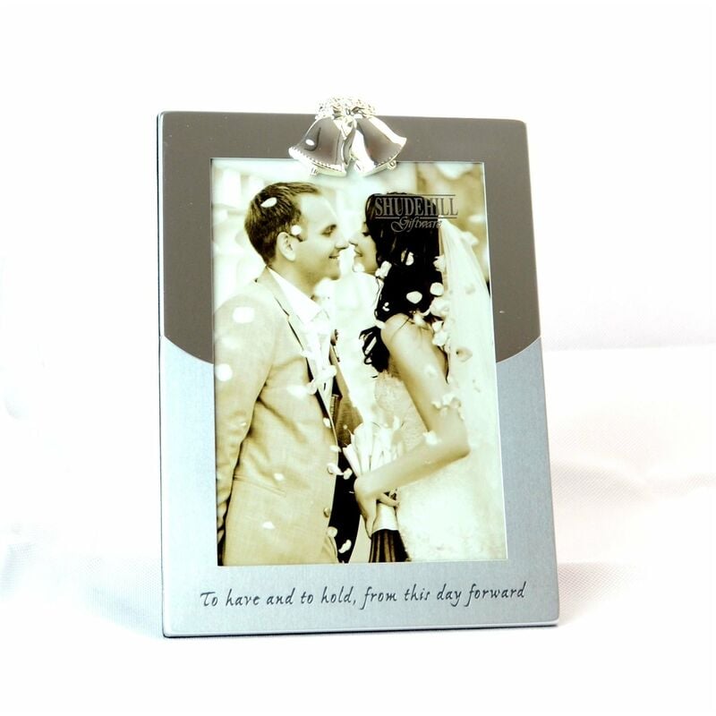 Shatchi - Joe Davies 615 5' x 7' Silver Photo Frame Double Bell on Top Wedding Present