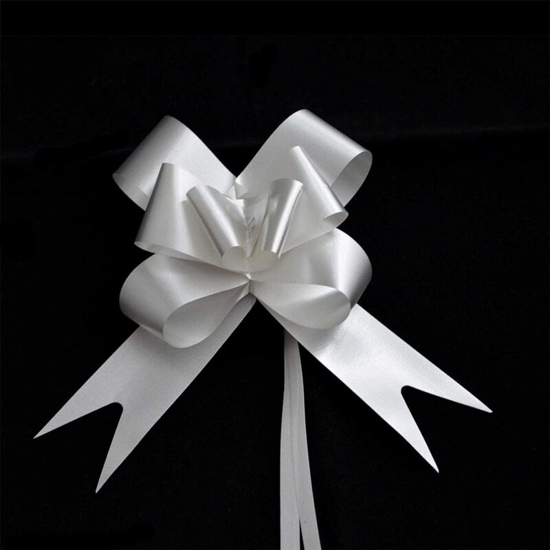 Shatchi - Large 30mm/3cm Ribbon Pull Bows Silver for All Occation Decoration , 60PK