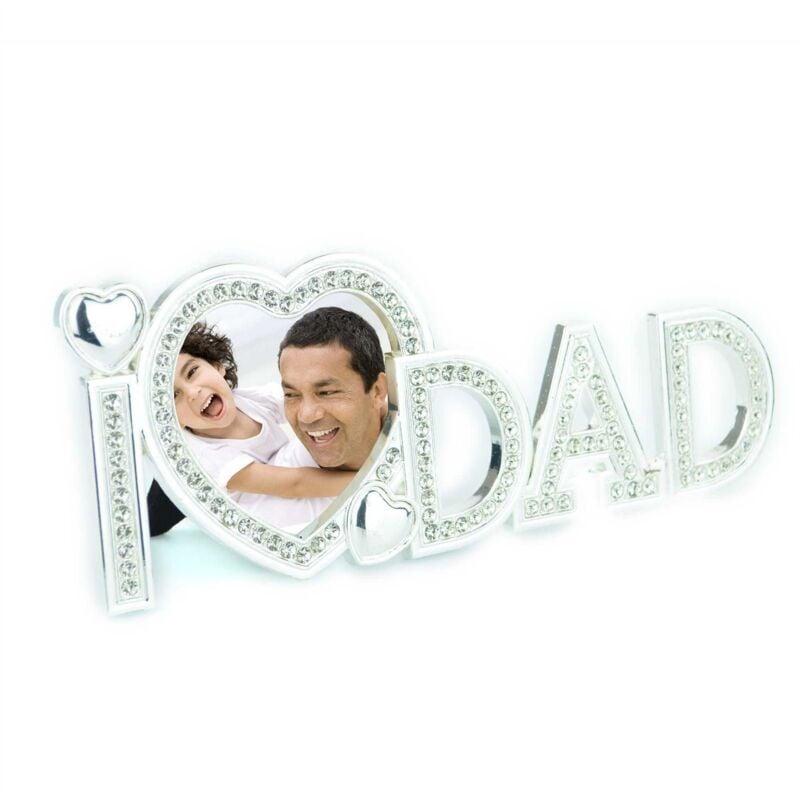 Love Dad Photo Frame 3' x 3' Silver Metal with Diamond Fathers Day Birthday Christmas Gift