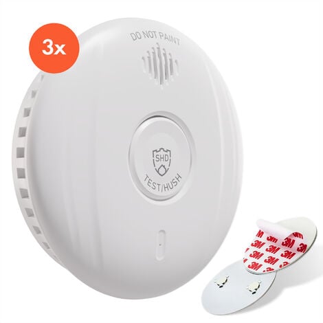 SHD by OneConcept Detecteur de Fumée 3x Alarme Incendie Détecteur Fumée pour la Maison Bureaux Detecteur de Fumee de Cuisine à Capteur Optique avec Fonction Test et Silencieux Détecteurs de Fumée Blan