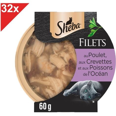 SHEBA Filets au poulet, crevettes & poissons de l'océan pour chat 32 dômes 60g