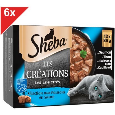SHEBA Les Créations 72 Sachets fraîcheur en sauce poissons pour chat 85g (6x12)