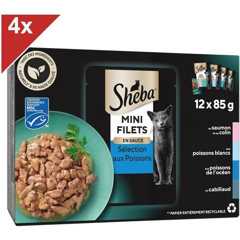 Mini Filets 48 Sachets fraîcheur coffret océan sauce pour chat 85g (4x12) - Sheba