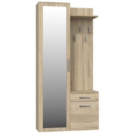 SHEILA - Guardaroba con specchio da ingresso - Armadio + appendiabiti - Scarpiera + specchio + ganci