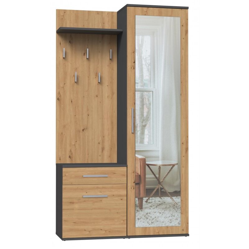 Topeshop - sheila - Vestiaire d'entrée avec miroir - Armoire + porte-manteau - Rangements chaussures