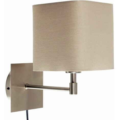 main image of "Sheldon Brushed Chrome Plug In Wall Light - Beige"