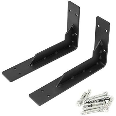Shelf Bracket, 25cm Wall Shelf Bracket Right Angle L Shape, Wall Bracket Heavy Duty Brackets 150kg, Iron Shelf Bracket 5mm Thickness / 2 Pieces/Black