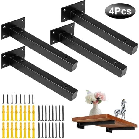 Shelf Bracket 4 Pcs Industrial Retro Wall Mount Shelf Bracket, Metal Shelf Brackets with Screws Wall Shelf Flange, Black Stainless Steel (200mm/8in)