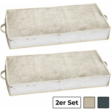 shelfmade 2er Set Unterbettkommode Aufbewahrungstasche aus Stoff für Bettdecken, Kissen, etc. - Aufbewahrungsbox, Unterbettbox, Betttasche groß, Bett Stauraum (100 x 45 x 15 cm):2er Set beige/grey