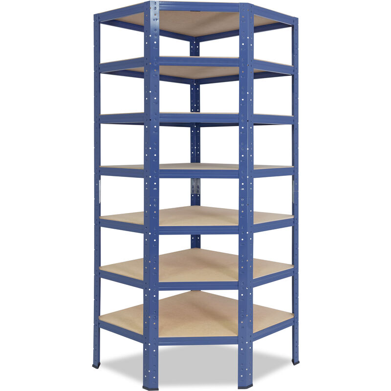 Shelfplaza - home 230x70x40 cm Étagère d'angle bleu / etagere angle en metal 7 niveaux / etagères d'angle avec capacité charge 125kg par niveau /