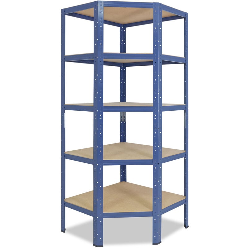 shelfplaza® HOME 180x90x60 cm Étagère d'angle bleu / etagere angle en metal 5 niveaux / etagères d'angle avec capacité charge 175kg par niveau /