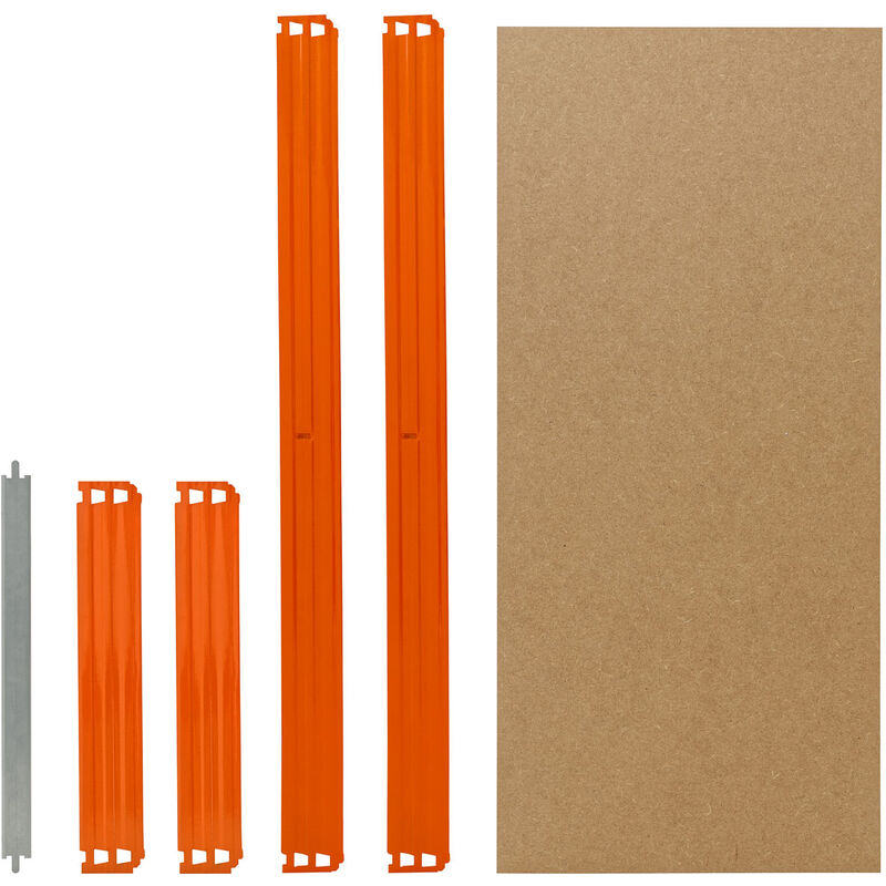 shelfplaza® PRO 40x50 cm Ensemble complet de tablettes pour étagères sans vis en bleu-orange / tablette en fibre haute densité (HDF) / tablettes