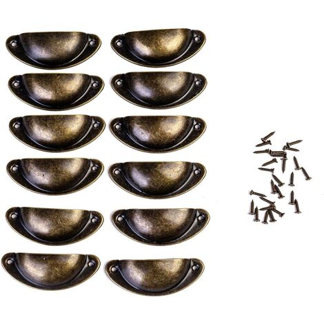 Shell Handle Drawer Handles Bronze Cabinet Handles Antique Furniture Handle Half Circle with Screws for Drawers Cabinet Apothecary Cabinet (12)