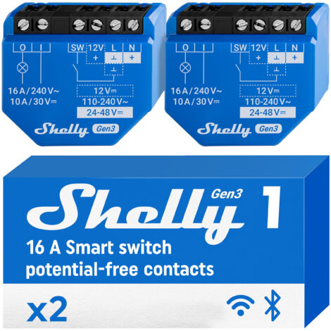 SHELLY 1 GEN3 - INTERRUPTEUR/COMMUTATEUR CONNECTÉ AVEC CONTACTS SECS, WI-FI ET BLUETOOTH, COMMANDE À DISTANCE ÉCLAIRAGE PAR APP,