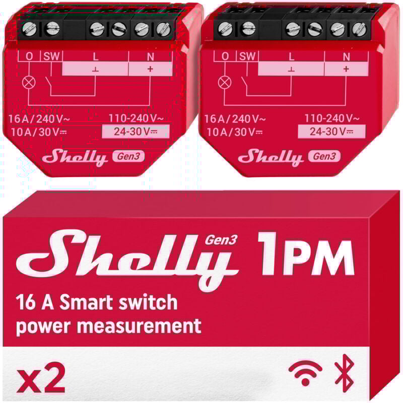 Shelly 1pm Gen3 - Interrupteur Connecté Wi-Fi Et Bluetooth, 1 Canal - 16a, Compteur D'Énergie Intégré, Aucun Hub Requis, Mémoire