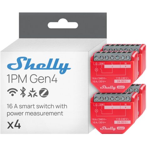 SHELLY 1PM GEN4 - INTERRUPTEUR MATTER, ZIGBEE, WI-FI, 1 CANAL 16A, MESURE DE CONSOMMATION ÉLECTRIQUE, ÉCLAIRAGE CONNECTÉ, CONTRÔ