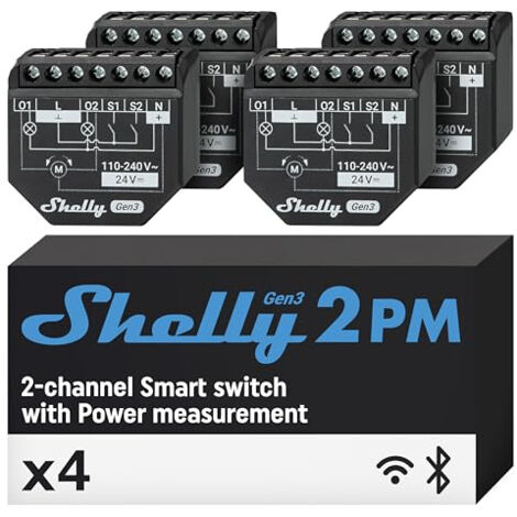 SHELLY 2PM GEN3 - INTERRUPTEUR VOLET ROULANT CONNECTÉ, 2 CANAUX - 16 A, WI-FI & BLUETOOTH, COMPTEUR DE CONSOMMATION INTÉGRÉ, APP