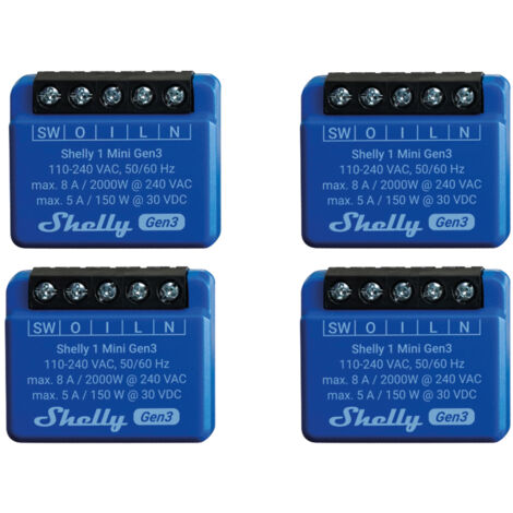 SHELLY Actionneur WiFi 1 Mini Gen 3, bleu, lot de 4