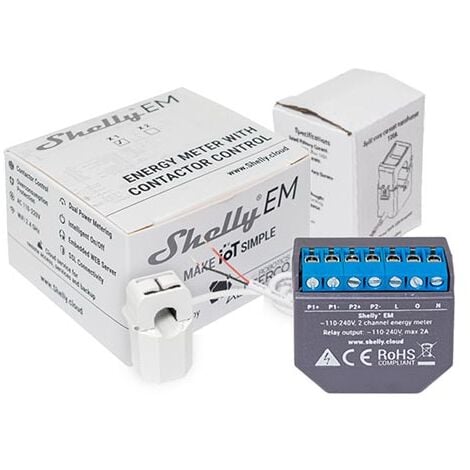 Shelly EM monofase misuratore di tensione WiFi intelligente con pinza amperometrica CT 50A monitoraggio consumo fotovoltaico