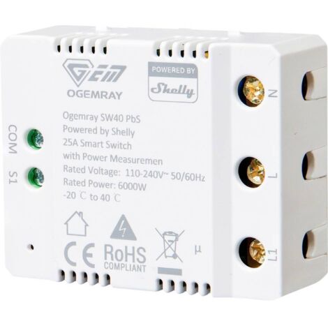 Shelly Ogemray smarter Relaisschalter 25 A Attuatore di misura a commutazione Bluetooth, Wi-Fi