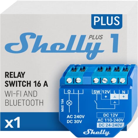 Shelly Plus 1 - Interrupteur connecté - Commutateur de relais 16A, 1 Canal, Wi-Fi & Bluetooth, Alexa & Google Home, App iOS, Android